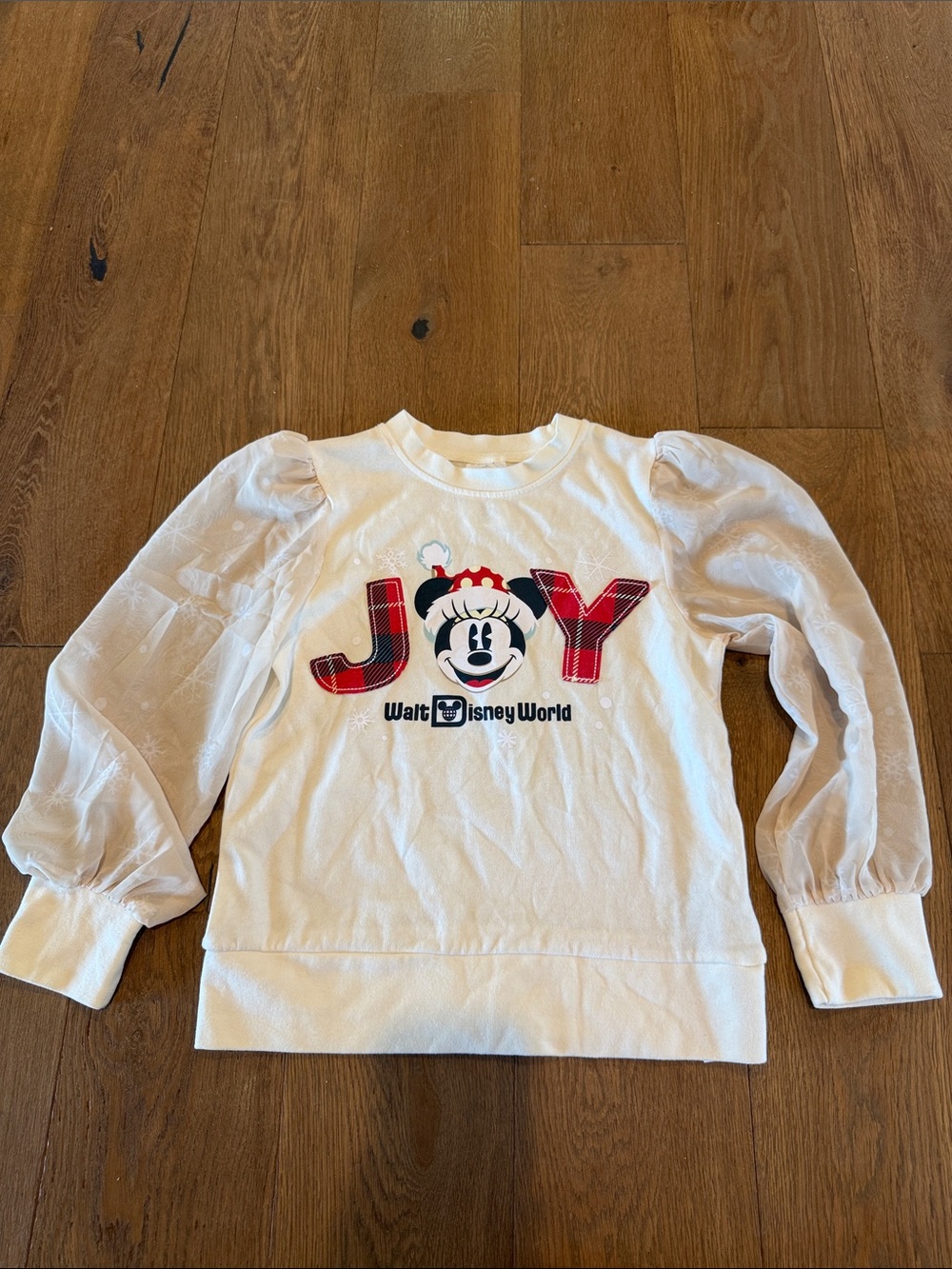 Disney Minnie Mouse “Joy” Christmas Plaid Snowflake Sweater - M